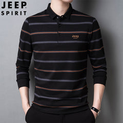 STRIPED LONG SLEEVE LAPEL POLO SHIRT