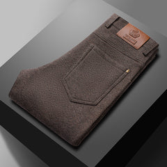 Men's Winter Thick Warm Woolen Velvet Business Straight Plaid Casual Pants
