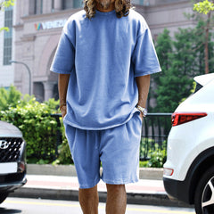 Men's Large Size Casual Loose Short-sleeved Solid Color Suit