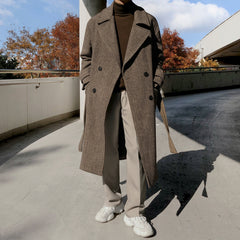 Men's Winter Thick Woolen Coat Long Loose Windbreaker