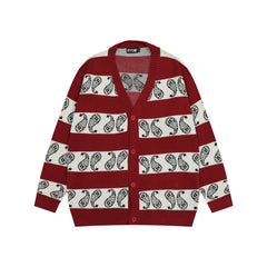 Retro Printed Striped Knitted Cardigan