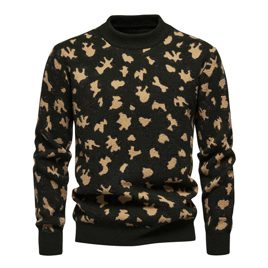 Men's Round Neck Casual Fashion Printed Warm Bottoming Sweater