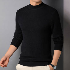 Men's Winter Solid Color Half Turtle Collar Slim Fit Stretch Knit Sweater
