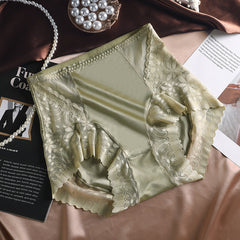 High Waist Breathable Satin Lace Briefs