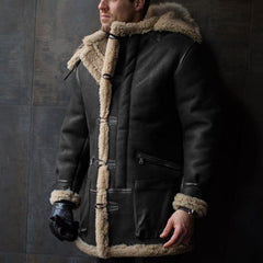 Men's Hooded Fur Collar Thickened Coat