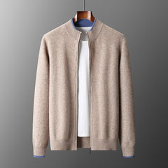 Men's Contrasting Half Turtleneck Zip-up Wool Knit Cardigan