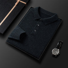 Pure wool sweater Men's casual lapel sweater