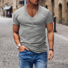 Men's V-neck Solid Color Slim Fit Bottoming Shirt