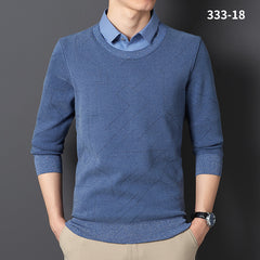 Men's Fake Two-piece Velvet Thickened Loose Casual Knitted Shirt