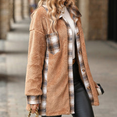 New Winter Style Lapel Long Plaid Plush Coat