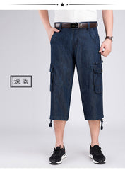 Men's Straight Multi Pocket Loose Casual Denim Shorts