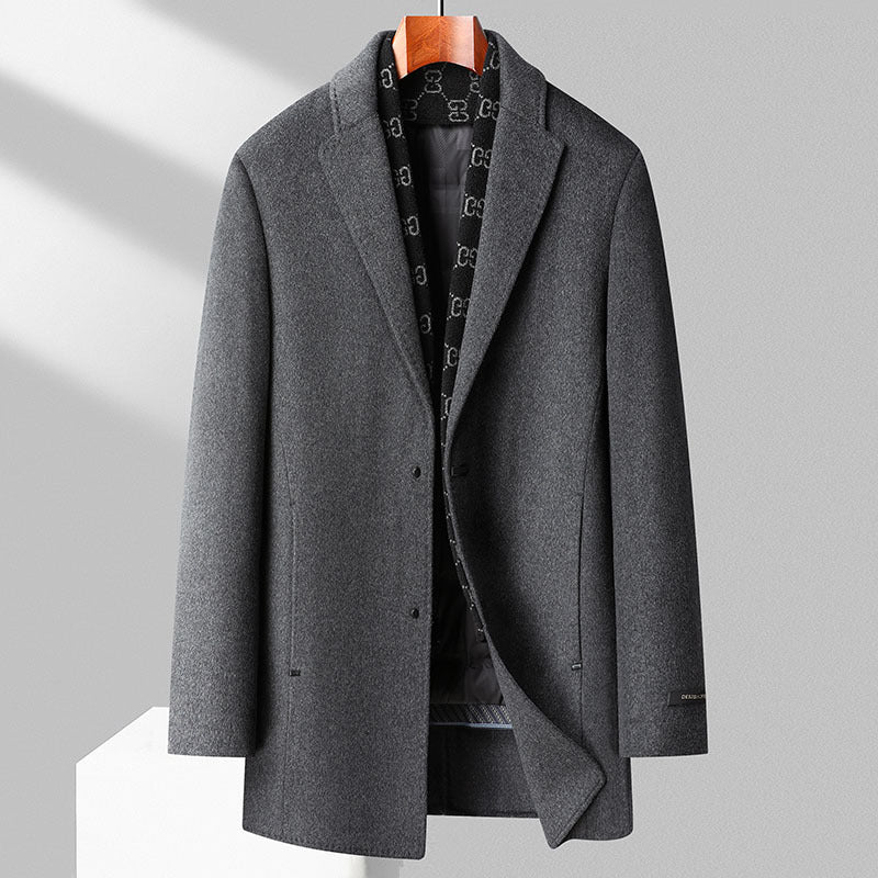 Scarf Style White Goose Down Lining Thickened Double-sided Woolen Coat