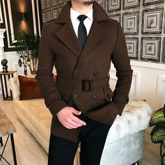 Men's Lapel Double-breasted Casual Windbreaker Woolen Jacket