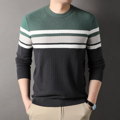 Men's Fashionable Round Neck Wool Striped Sweater
