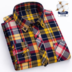 Men's Large Size Cotton Plaid Fashion Casual Long Sleeve Shirt
