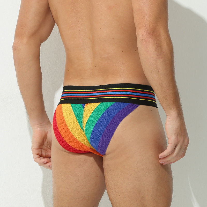 Sexy Rainbow Breathable Pouch Men's Fashion Thong