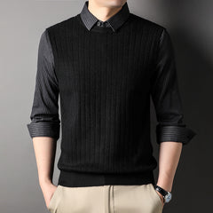 Men's Lapel Warm Business Casual Fake Two-Piece Sweater