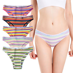Low Waist Sexy Large Size Colorful Striped Cotton Briefs