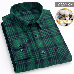 Men's 100% Cotton Fashion Casual Thickened Plaid Shirt