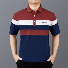 Men's Short-sleeved Casual Striped Lapel Polo Shirt