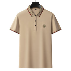 Embroidered straight breathable short-sleeved business casual solid color polo shirt