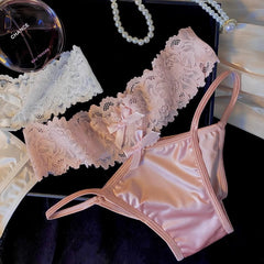 Sexy Satin Low Waist Cross Hollow Lace Antibacterial Briefs