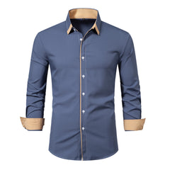 2024 Men's New Casual Color Matching Fashion Long Sleeve Business Shirt
