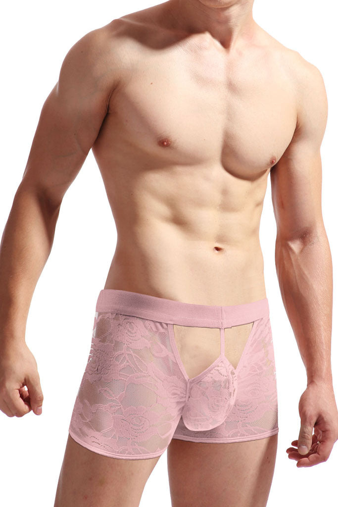 Men's Sexy Lace Open Mesh Transparent Boxer Briefs