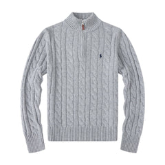 Men's Winter Stand Collar Half High Zipper Knitted Wool Sweater