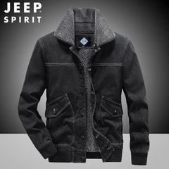 New Men's Thickened Fleece Denim Loose Large Size Windproof Jacket