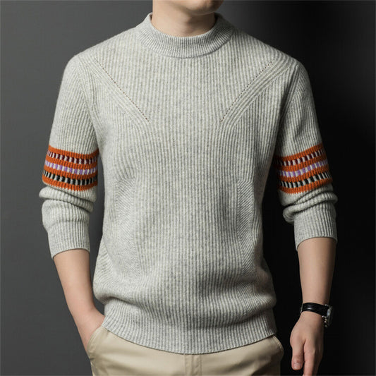 Men's 100% wool round neck trendy sweater