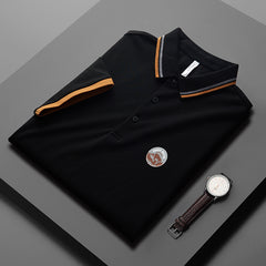 Men's Solid Color Cotton Casual Printed Polo Shirt