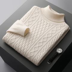Men's 100% Pure Wool Jacquard Thickened Turtleneck Sweater
