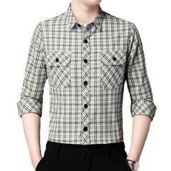 Men's Business Casual Loose and Comfortable Plaid Striped Shirt