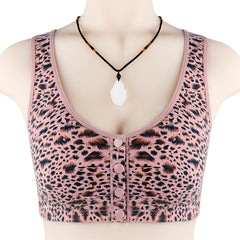 New soft cotton thin cup front buckle leopard print wireless bra