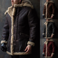 Men's Hooded Fur Collar Thickened Coat