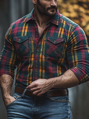 Men's New Plaid Print Velvet Shirt