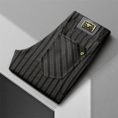 Vertical striped jacquard stretch non-iron anti-wrinkle straight trousers