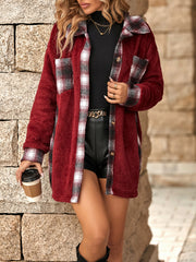 New Winter Style Lapel Long Plaid Plush Coat