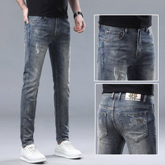 New high-end stretch vintage blue print jeans