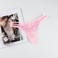 Sexy Transparent Mesh Embroidered Lace Low Rise Thong