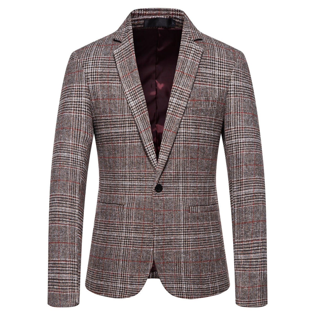 Men's Fashion Plaid Business Casual Woolen Blazer