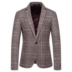 Men's Fashion Plaid Business Casual Woolen Blazer