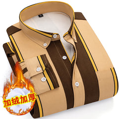 Men's Warm Striped Business Casual Plus Velvet Thickened Shirt