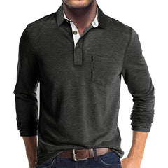 Long-sleeved solid color lapel casual polos