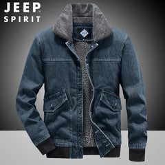 New Men's Thickened Fleece Denim Loose Large Size Windproof Jacket