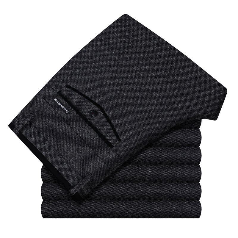 Men's Thickened High Waist Elastic Straight Warm Non-iron Casual Pants
