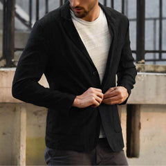 Men's Cotton and Linen Loose Solid Color Thin Casual Blazer