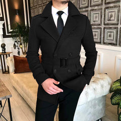 Men's Lapel Double-breasted Casual Windbreaker Woolen Jacket