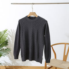 Men's Solid Color Round Neck Three-dimensional Jacquard New Winter Base Warm Sweater